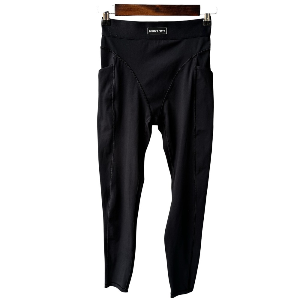 Savage X Fenty Leggings Pants High Rise Active Black Side Pockets Workout Small